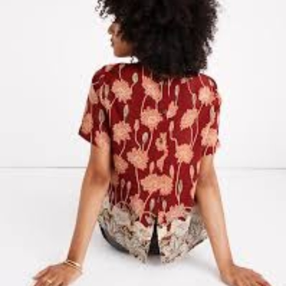 MADEWELL Top Sz S Silk Floral Button-Back in Tall Sunflower NWT - Picture 2 of 8